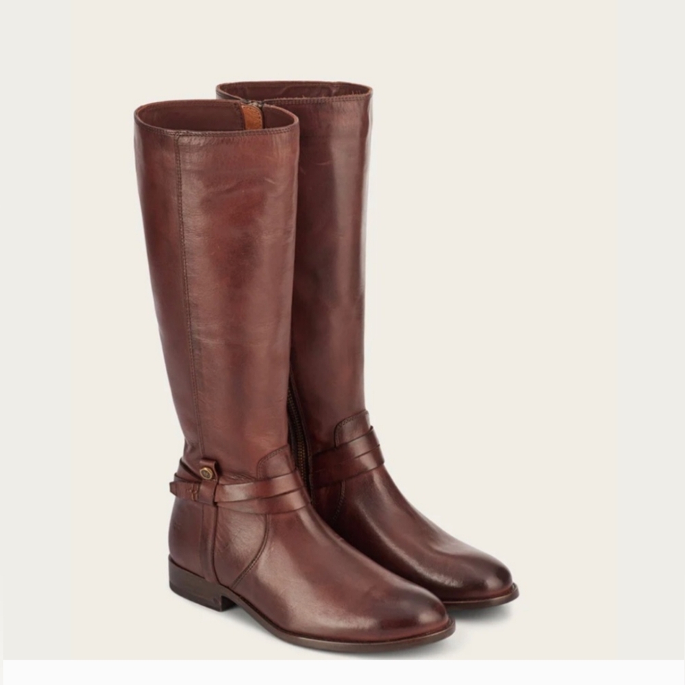 Frye Melissa Belted Tall Redwood Extended Leather Riding Boots Size 7